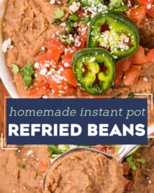 These Instant Pot Refried Beans are so full of flavor and easy to make, with no soaking required! Tastes way better than canned, and every bit as delicious as the beans from your local Mexican restaurant!