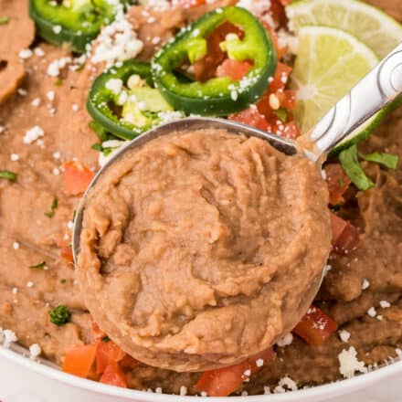 scoop of restaurant style refried beans