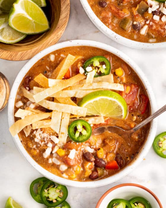 Vegetarian Tortilla Soup (with lentils) - The Chunky Chef