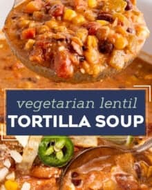 Delicious and creamy, this Vegetarian Tortilla Soup is packed with bold flavors, made easily with common and easy to find ingredients, economical, and can be made in the slow cooker, Instant Pot, or on the stovetop!