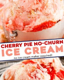 Rich and creamy ice cream swirled with sweetened cream cheese, cherry pie filling, and crushed graham crackers. Everything you love about cherry pie, but in a cool and refreshing frozen treat. Plus, no ice cream maker is required!