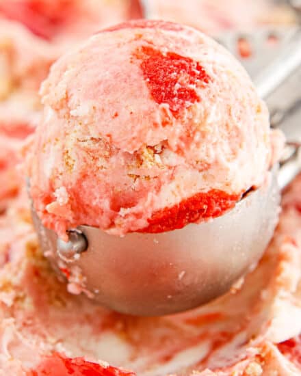 Rich and creamy ice cream swirled with sweetened cream cheese, cherry pie filling, and crushed graham crackers. Everything you love about cherry pie, but in a cool and refreshing frozen treat. Plus, no ice cream maker is required!