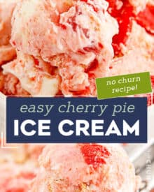 Rich and creamy ice cream swirled with sweetened cream cheese, cherry pie filling, and crushed graham crackers. Everything you love about cherry pie, but in a cool and refreshing frozen treat. Plus, no ice cream maker is required!