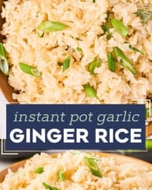 Soft and fluffy jasmine rice, flavored with garlic, ginger and toasted sesame oil, made easily in the Instant Pot, and perfect as an Asian-inspired side dish!