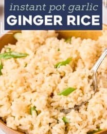 Soft and fluffy jasmine rice, flavored with garlic, ginger and toasted sesame oil, made easily in the Instant Pot, and perfect as an Asian-inspired side dish!