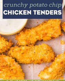 Fresh chicken tenders are dipped in a seasoned egg mixture, then coated in salty crushed potato chips. These crusted chicken tenders are absolutely amazing, and so easy to make in the air fryer or oven!