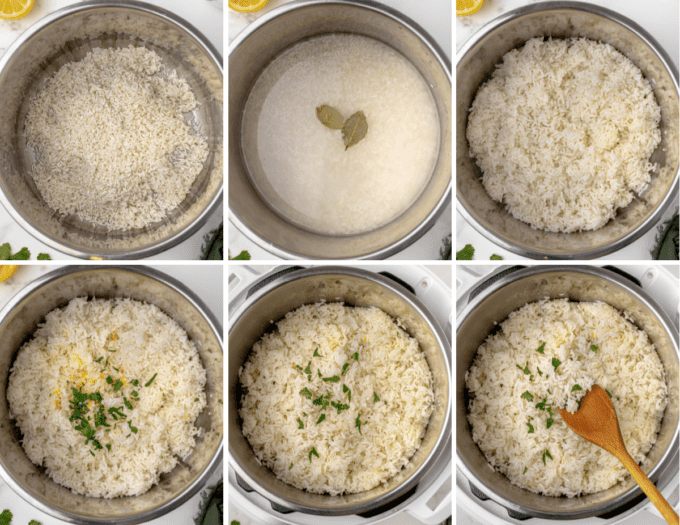 step by step photos of how to make cilantro lime rice in the instant pot