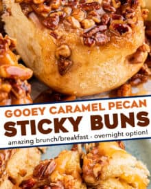 These caramel pecan sticky buns are so soft and fluffy, and absolutely dripping in a maple caramel sauce that is out of this world! They're easy to make ahead of time, and the perfect decadent breakfast/brunch treat!