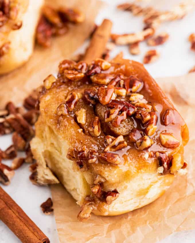 sticky bun with caramel and pecans