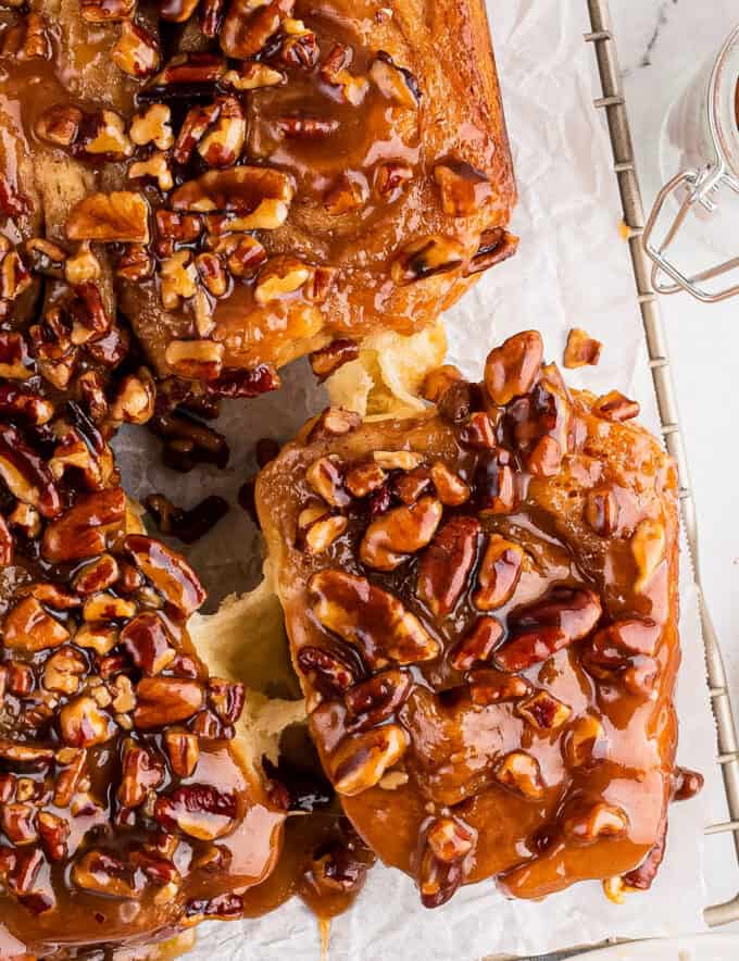 These caramel pecan sticky buns are so soft and fluffy, and absolutely dripping in a maple caramel sauce that is out of this world! They're easy to make ahead of time, and the perfect decadent breakfast/brunch treat!