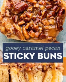 These caramel pecan sticky buns are so soft and fluffy, and absolutely dripping in a maple caramel sauce that is out of this world! They're easy to make ahead of time, and the perfect decadent breakfast/brunch treat!