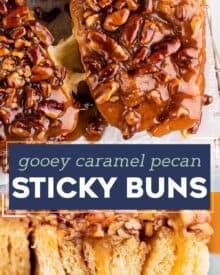 These caramel pecan sticky buns are so soft and fluffy, and absolutely dripping in a maple caramel sauce that is out of this world! They're easy to make ahead of time, and the perfect decadent breakfast/brunch treat!