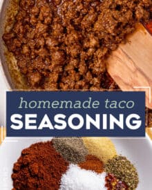 This homemade taco seasoning is made in minutes, with spices you probably already have on hand, and tastes SO much better than the store-bought packets. It's preservative-free, and you can control the salt and spiciness levels!