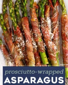 This easy recipe for Prosciutto-Wrapped Asparagus is made with 4 basic ingredients, with an optional Parmesan cheese sprinkle. Made simply in the air fryer, oven, or on the grill, they're cooked until the prosciutto is crispy and the asparagus is perfectly tender. Easiest side dish ever!