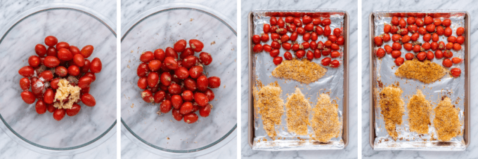 step by step how to make burst cherry tomatoes and baked chicken