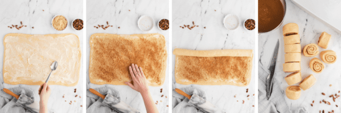 step by step how to roll out the dough for sticky buns