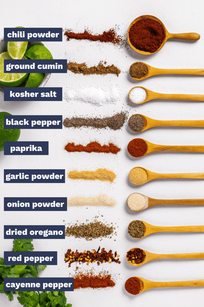 photo labeled with ingredients for making taco seasoning