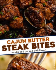 Juicy, tender morsels of cajun-spiced steak, seared in a hot skillet, then finished in a decadent garlic butter sauce! Perfect for a quick and easy dinner or fun appetizer.