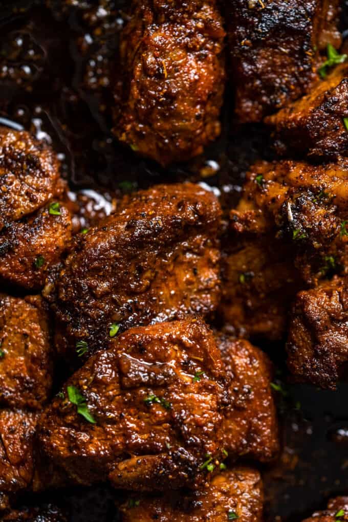 close up of cajun steak bites