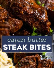 Juicy, tender morsels of cajun-spiced steak, seared in a hot skillet, then finished in a decadent garlic butter sauce! Perfect for a quick and easy dinner or fun appetizer.