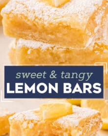 This is the ultimate in refreshing and light desserts… creamy lemon squares made all from scratch with a buttery shortbread crust, and tangy and bright lemon filling!  So foolproof… anyone can make these lemon bars!