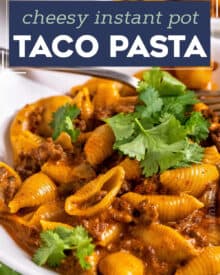 This taco pasta is a super simple one pot dinner that's hearty, cheesy, and made easily in the Instant Pot! The mild heat level makes this perfect for kids and families, but it's also easily customize-able!