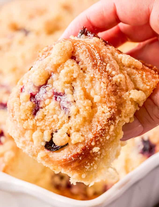 Soft, fluffy, and oh so tender, these blueberry sweet rolls are studded with sweet blueberries and lemon zest, topped with a buttery streusel, and a sweet/tangy lemon glaze!