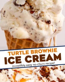 Rich and creamy ice cream swirled with gooey caramel, rich brownies, and toasted pecans. This frozen treat is so simple to make, and very easy to customize! Plus, no ice cream maker is required!