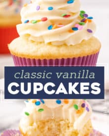 These vanilla cupcakes are the perfect blend of fluffy, soft, and moist! They are the perfect base recipe to add extra flavors to, great with any frosting, and amazing for birthdays and all celebrations!