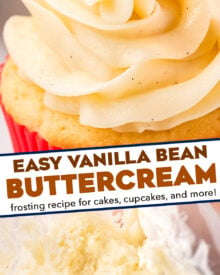 Decadently silky, creamy, and sweet, this vanilla buttercream frosting is made in just a few minutes with a handful of simple ingredients. Speckled with rich vanilla beans, this frosting is versatile, and perfect for cupcakes, cakes, and more!