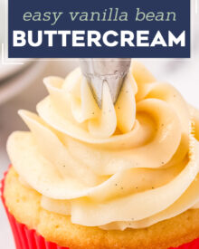 Decadently silky, creamy, and sweet, this vanilla buttercream frosting is made in just a few minutes with a handful of simple ingredients. Speckled with rich vanilla beans, this frosting is versatile, and perfect for cupcakes, cakes, and more!