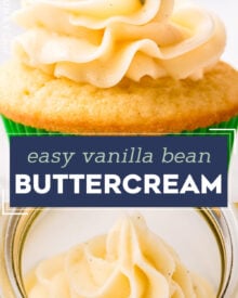 Decadently silky, creamy, and sweet, this vanilla buttercream frosting is made in just a few minutes with a handful of simple ingredients. Speckled with rich vanilla beans, this frosting is versatile, and perfect for cupcakes, cakes, and more!