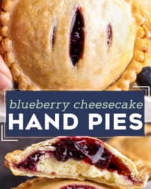 These Blueberry Cheesecake Hand Pies are an easy-to-make, portable dessert - mini pockets of silky cheesecake and sweet blueberry pie filling! This recipe uses a lot of store-bought ingredients to eliminate a lot of the hassle and make this a perfect dessert for beginners, and is made easily in the air fryer (oven instructions are also included).