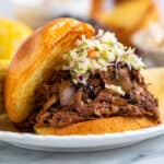 honey balsamic pulled pork on bun with coleslaw