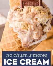 Rich and creamy ice cream is swirled with gooey marshmallow creme, rich chocolate bar pieces, and crumbled graham crackers. This frozen treat is so simple to make, and very easy to customize! Plus, no ice cream maker is required!