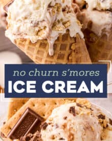 Rich and creamy ice cream is swirled with gooey marshmallow creme, rich chocolate bar pieces, and crumbled graham crackers. This frozen treat is so simple to make, and very easy to customize! Plus, no ice cream maker is required!