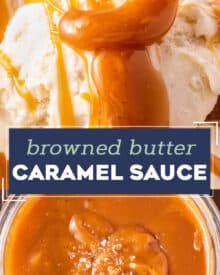 Rich and silky salted caramel sauce made even better by the addition of nutty browned butter! This simple recipe requires only 4 simple ingredients, and is perfect drizzled all over your favorite desserts, or eaten by the spoonful.