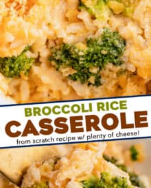 This delicious broccoli rice casserole is rich and cheesy, perfect for using up any leftover rice, and made from scratch with no "cream of" soups! The Ritz cracker topping adds the perfect buttery crunch!