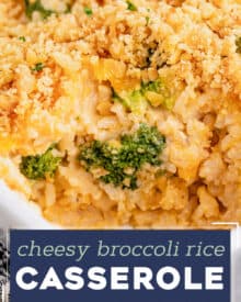 This delicious broccoli rice casserole is rich and cheesy, perfect for using up any leftover rice, and made from scratch with no "cream of" soups! The Ritz cracker topping adds the perfect buttery crunch!