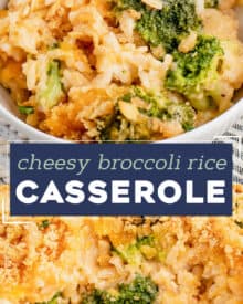 This delicious broccoli rice casserole is rich and cheesy, perfect for using up any leftover rice, and made from scratch with no "cream of" soups! The Ritz cracker topping adds the perfect buttery crunch!