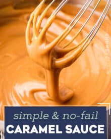 Rich and silky salted caramel sauce made easily on your stovetop! This simple recipe is perfect drizzled all over your favorite desserts, given away as gifts, or eaten by the spoonful!