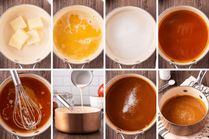 step by step photos of how to make a salted caramel sauce