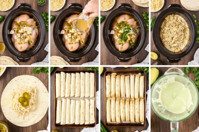 step by step photos of how to make jalapeno popper chicken taquitos