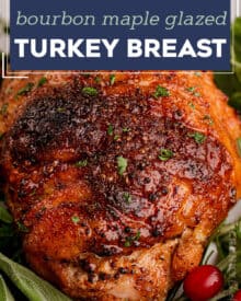 This boneless turkey breast is slathered in a sweet and savory bourbon maple glaze then roasted until crispy on the outside and moist and tender inside. Then it all comes together with a cider bourbon gravy that you'll want to pour on everything! Perfect for your Thanksgiving or other holiday dinners!