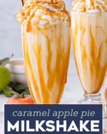 Everything you love about a sweet vanilla milkshake and rich slice of apple pie, combined in one amazing Fall dessert! These apple pie milkshakes are made with 5 simple ingredients (plus a couple of optional garnishes), and so simple to make!