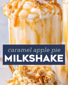 Everything you love about a sweet vanilla milkshake and rich slice of apple pie, combined in one amazing Fall dessert! These apple pie milkshakes are made with 5 simple ingredients (plus a couple of optional garnishes), and so simple to make!