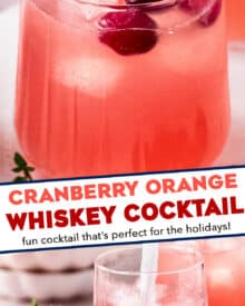 This fun cocktail is perfect for Fall and Winter and is the perfect blend of sweet and tart. Easy to make a small or large batch, this whiskey cocktail comes together quickly and is great for parties!
