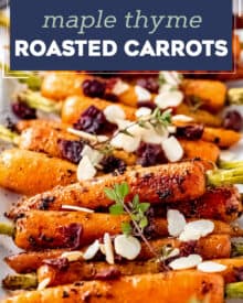 Roasted and caramelized in a maple herb glaze, these carrots are an easy side dish that's perfect for a holiday meal, or a simple family dinner!