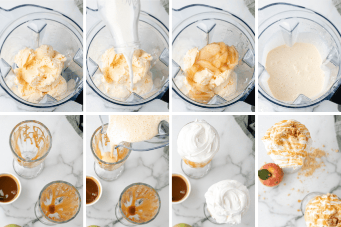 step by step photos of how to make caramel apple pie milkshake