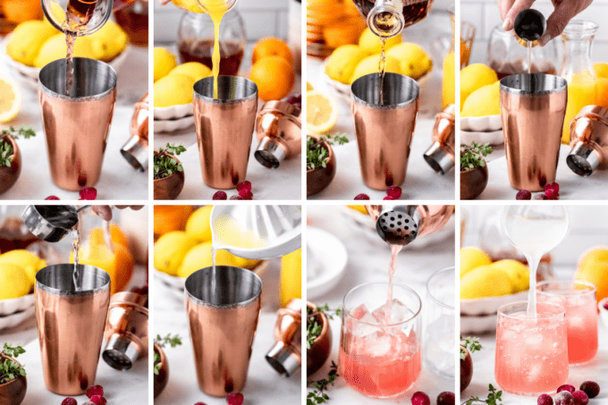 step by step photos of how to make a cranberry orange whiskey cocktail